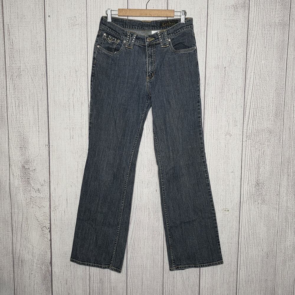 Lawman Western Rhinestone Bootcut Jeans Women's Dark Wash Y2K Cowgirl, sz 9